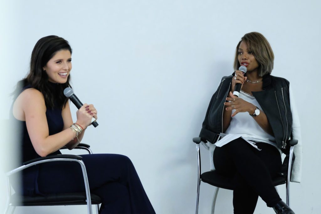 NEW YORK, NY - SEPTEMBER 27: Katherine Schwarzenegger and Tai Beauchamp speak at the T.J.Maxx Road to Real Gallery Exhibit in NYC, spotlighting inspirational women from across the country on September 27, 2016 in New York City. (Photo by Mike Coppola/Getty Images for TJ Maxx)