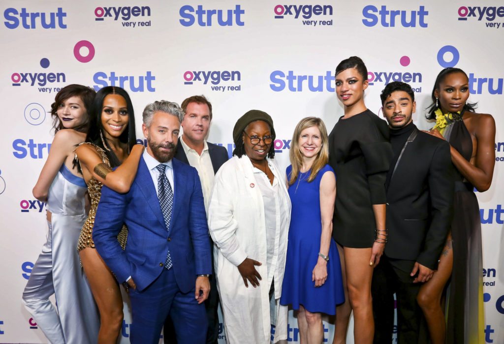 STRUT -- "Premiere Party" -- Pictured: (l-r) Ren, Isis, Tom Leonardis, Rod Aissa, Whoopi Goldberg, Frances Berwick, Arisce, Laith, Dominique -- (Photo by: Donald Bowers/Oxygen)