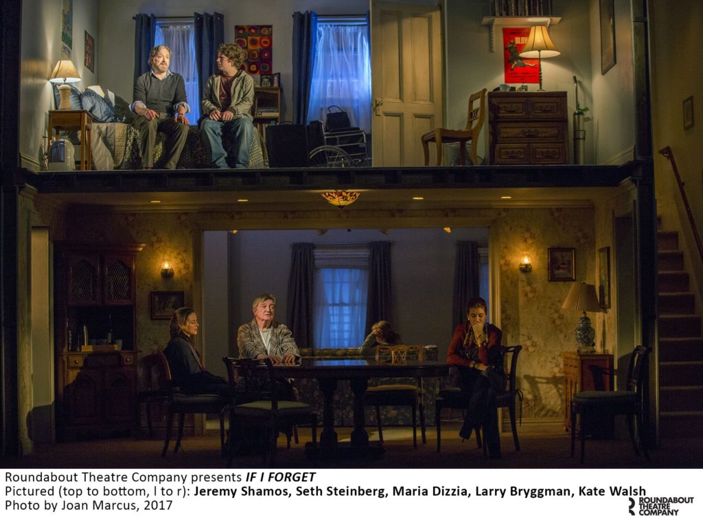 If I Forget Laura Pels Theatre Roundabout Theatre CAST Larry Bryggman Lou Fischer Maria Dizzia Sharon Fischer Tasha Lawrence Ellen Manning Jeremy Shamos Michael Fischer Seth Michael Steinberg Joey Oren Kate Walsh Holly Fischer Gary Wilmes Howard Kilberg CREATIVE Steven Levenson Playwright Daniel Sullivan Director Derek McLane—Set Designer Jess Goldstein—Costume Designer Kenneth Posner—Lighting Designer Dan Moses Schreier—Original Music & Sound Designer