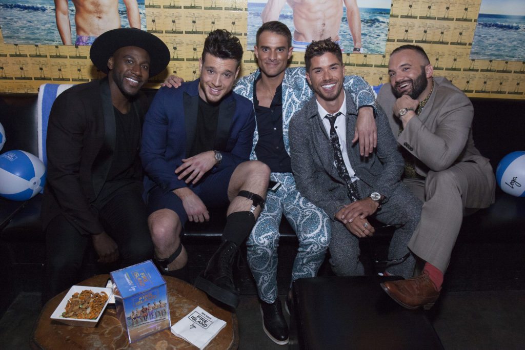 NEW YORK, NY - APRIL 20: (L-R) Khasan Brailsford, Jorge Bustillos, Patrick McDonald, Cheyenne Parker, and Justin Russo attend Logo TV Fire Island Premiere Party at Atlas Social Club on April 20, 2017 in New York City. (Photo by Santiago Felipe/Getty Images for VH1 & Logo Communications)